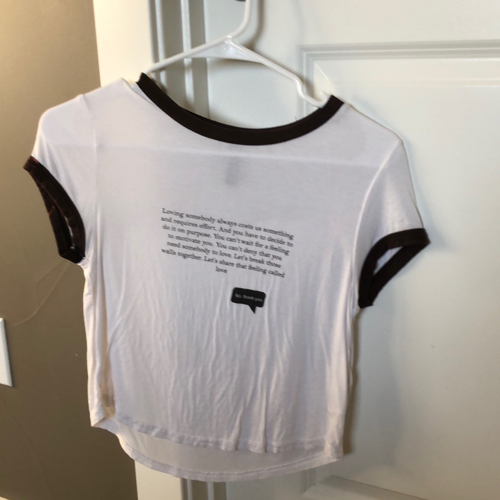 White crop top with text